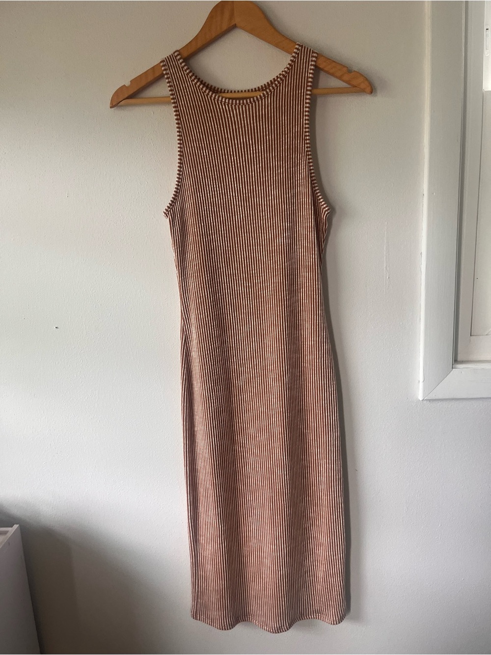 Caution To The Wind Ribbed Sleeveless Midi Dress in Taupe